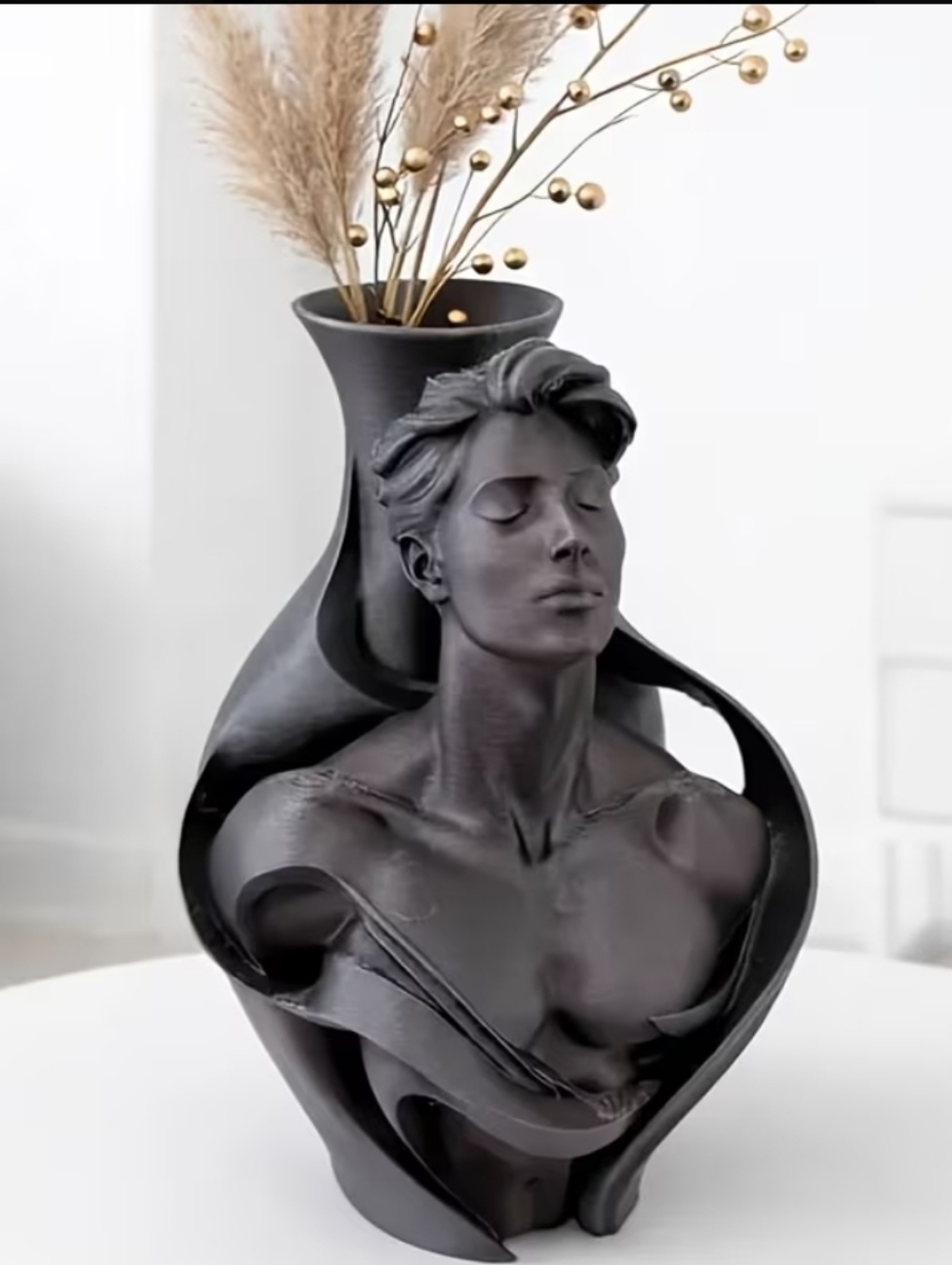 Matte Black Sculptural Bust Vase by